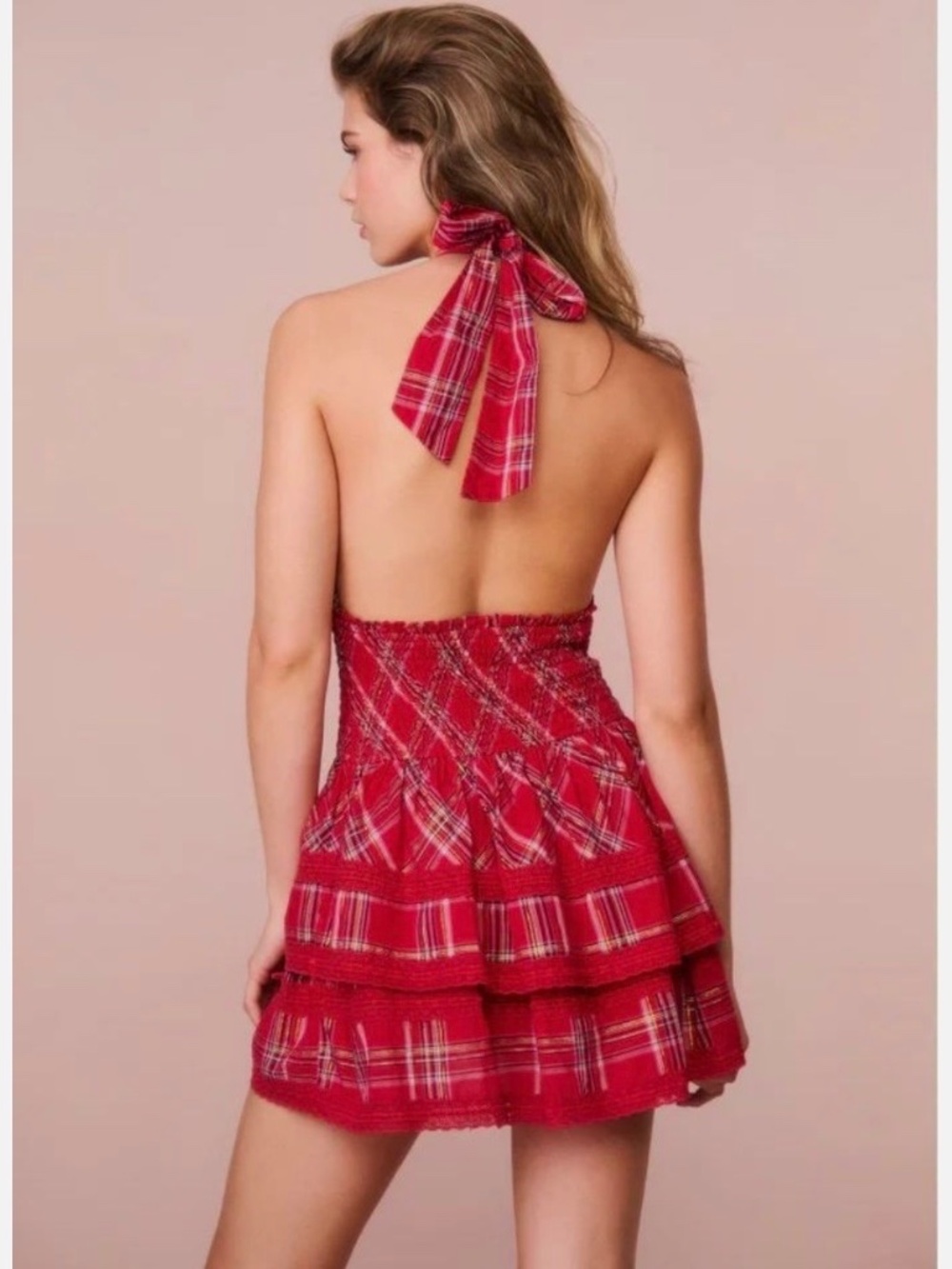 Loveshackfancy Deanna Tartan Halter Mini Dress Red SZ XXL - Picture 13 of 13